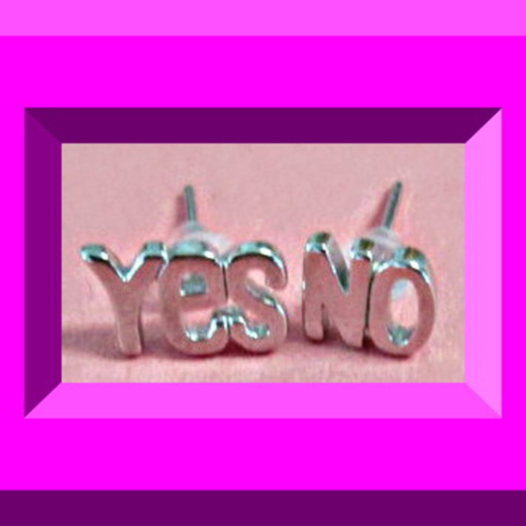 Silver Tone Yes / No Stud Earrings